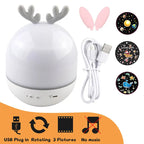 Deer Music Projector Lamp Night Light With BT Speaker Starry Sky Star Rotate Bedroom Bedside Lamp Decor Christmas Kids Baby Gift