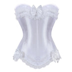 Sexy Satin Overbust Corset Top Lace Bowknot Decorated Clubwear Showgirl Body Shaper Plus Size