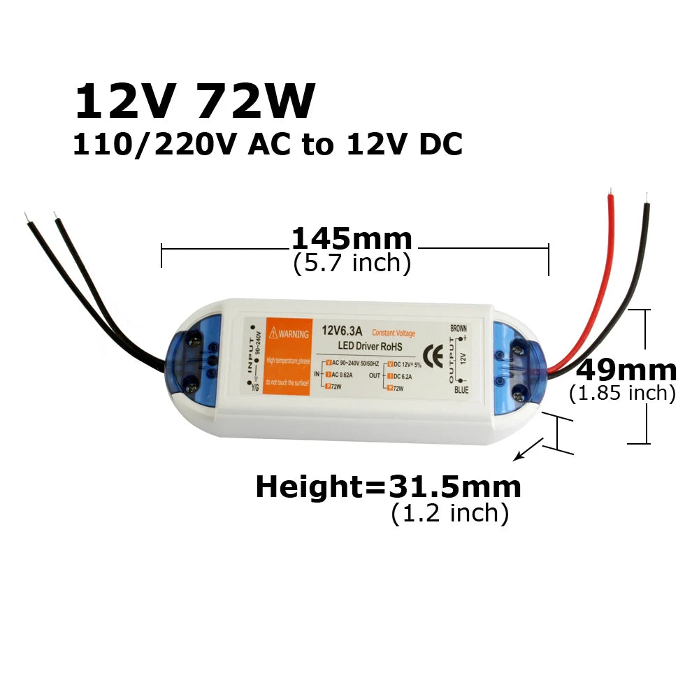 5V Power Supply 12V LED Driver 5 Volt Power Adapter 12 Volt 60W 72W 100W AC 110V 220V to DC 5V 12V 8A 20A LED Strip Transformer