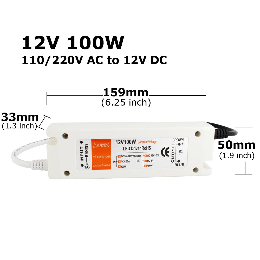5V Power Supply 12V LED Driver 5 Volt Power Adapter 12 Volt 60W 72W 100W AC 110V 220V to DC 5V 12V 8A 20A LED Strip Transformer