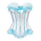 Sexy Satin Overbust Corset Top Lace Bowknot Decorated Clubwear Showgirl Body Shaper Plus Size