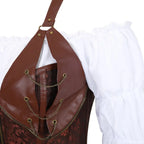 Steampunk Corset Dress Gothic PU Leather Corset Crop Top Renaissance Blouse With Burlesque Skirt Three-Pieces Set Pirate Costume
