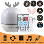 Deer Music Projector Lamp Night Light With BT Speaker Starry Sky Star Rotate Bedroom Bedside Lamp Decor Christmas Kids Baby Gift