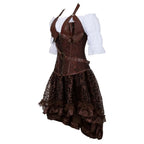 Steampunk Corset Dress Gothic PU Leather Corset Crop Top Renaissance Blouse With Burlesque Skirt Three-Pieces Set Pirate Costume