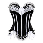 Sexy Satin Overbust Corset Top Lace Bowknot Decorated Clubwear Showgirl Body Shaper Plus Size