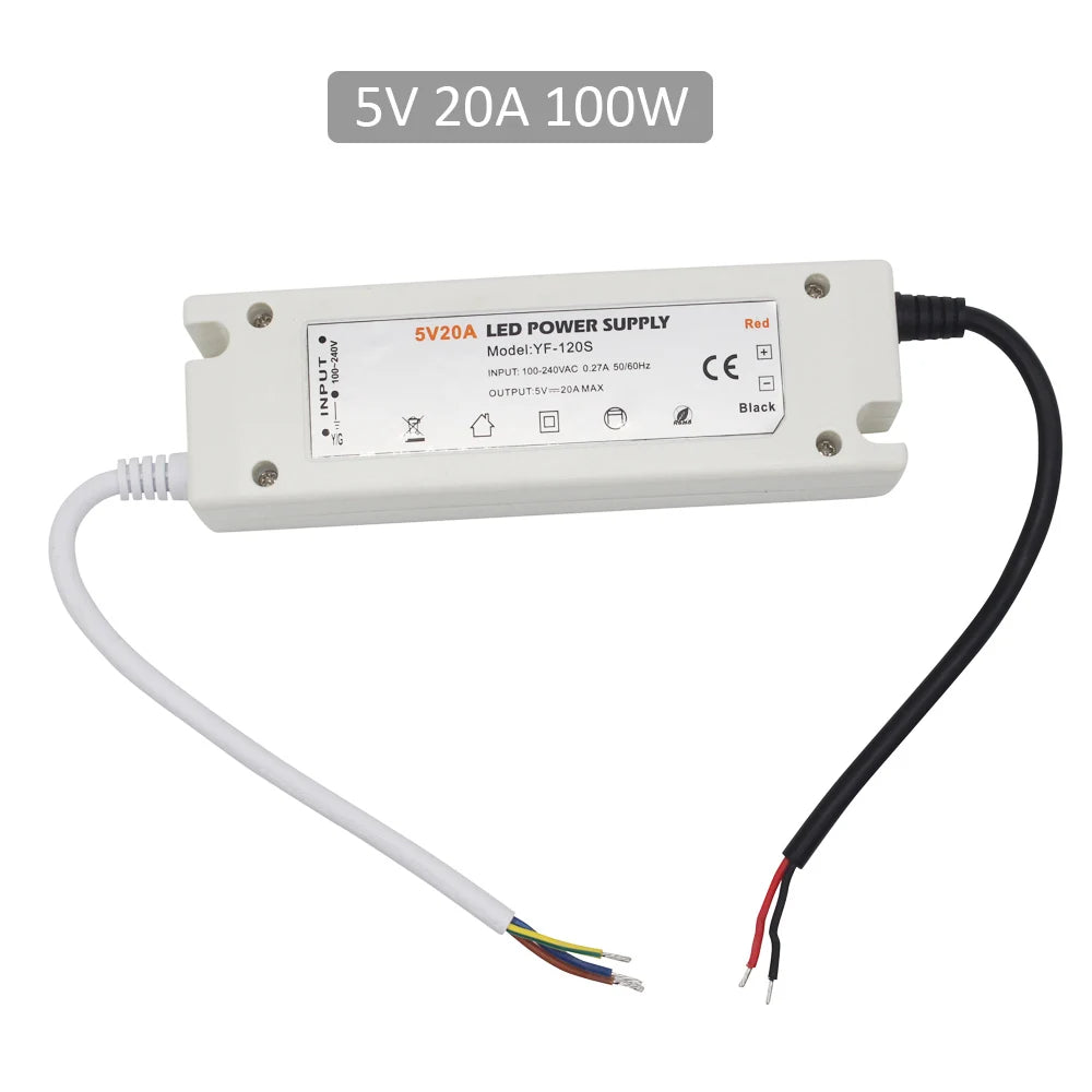 5V Power Supply 12V LED Driver 5 Volt Power Adapter 12 Volt 60W 72W 100W AC 110V 220V to DC 5V 12V 8A 20A LED Strip Transformer