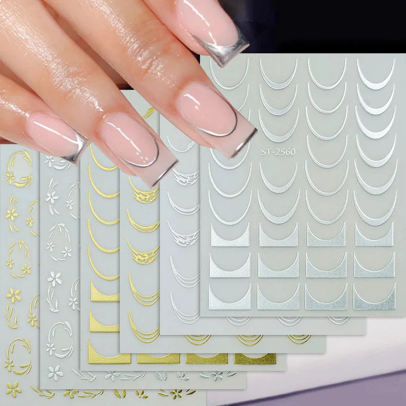 1pc Golden Silver French Line Tips Nail Sticker Gradient Stripe Lines Sliders For Nails Designs Self-Adhesive Nail Art Decals