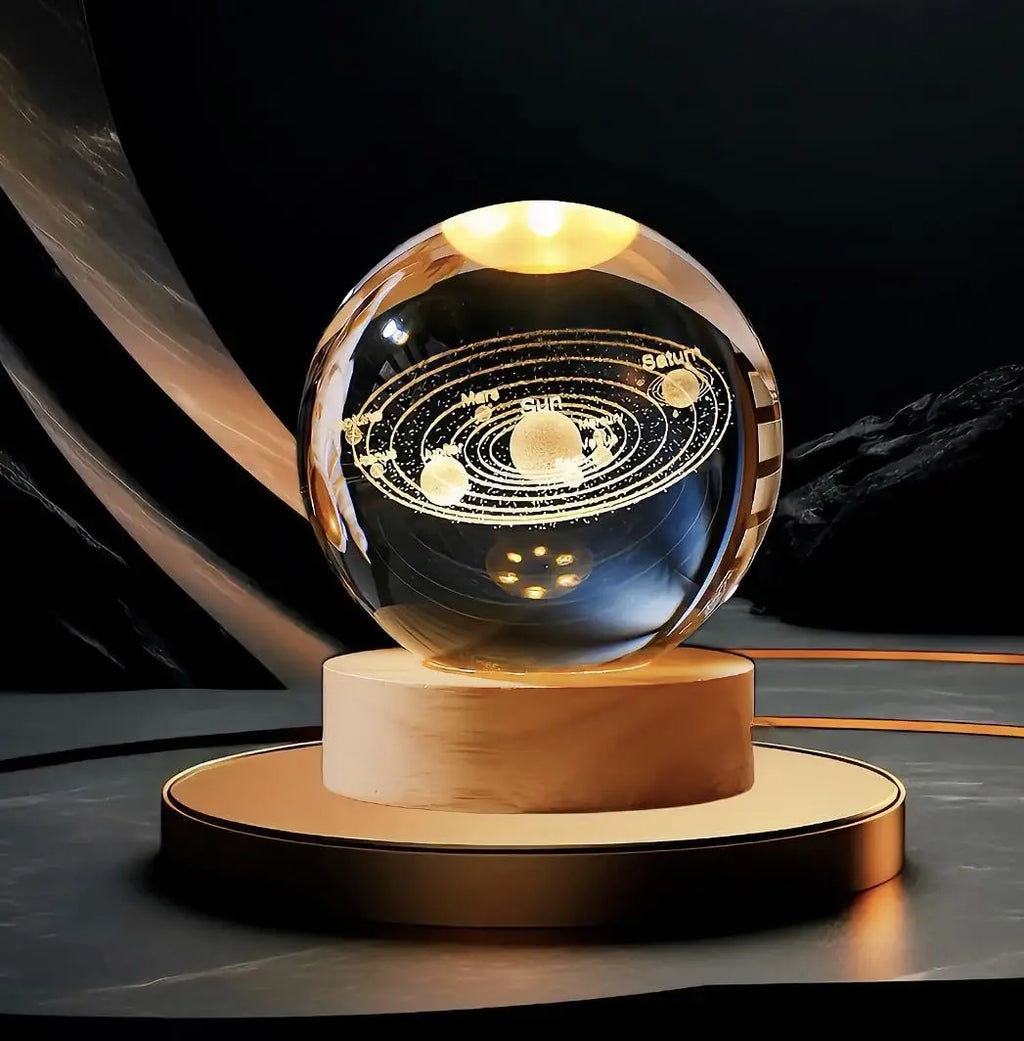 Unique 3D Crystal Ball Night Light Led Lamp Bedside Table Glowing Galaxy Lamp Saturn Planets Moon Children Birthday Gift Toy 5cm