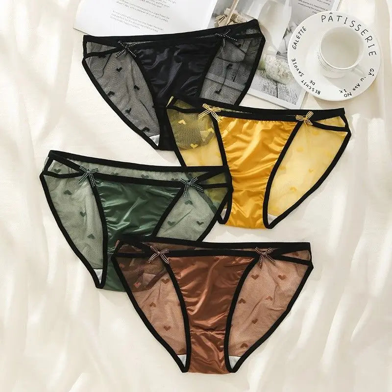 Women's Sexy Lace Underwear Panties Delicate Soft Comfortable Underpants Fashion Female Mesh Up Bow Low-Rise Briefs