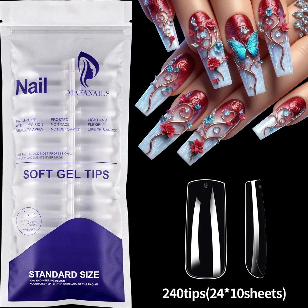 240/120pcs 8 Styles Clear Soft Gel Fake Nail Tips Full Cover Long Square Almond Acrylic Press On Nails Extension Nail Salon Tool