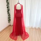 Elegant Mermaid Evening Dress for Women with Cape Sleeves 2026 Dubai Arabia Beads Long Formal Prom Wedding Party Gown Customized