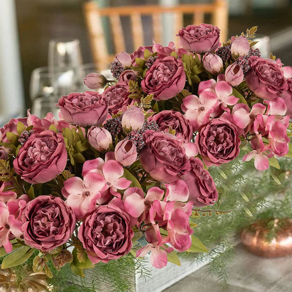 Artificial Flowers Valentine's Garland Wedding Beautiful Garden Rose Bud Arch Fake Brial Bouquet Home Room Decor Hydrangea Gifts