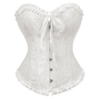Sexy Satin Overbust Corset Top Lace Bowknot Decorated Clubwear Showgirl Body Shaper Plus Size
