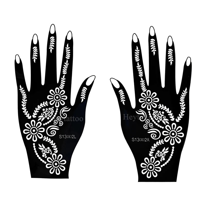 Flower Pattern Tattoo Stencils for Women Hollow Henna Tattoo Stencils for Hand Fingers Reusable Tattoo Templates Tattoo Tools
