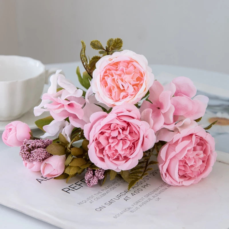Artificial Flowers Valentine's Garland Wedding Beautiful Garden Rose Bud Arch Fake Brial Bouquet Home Room Decor Hydrangea Gifts