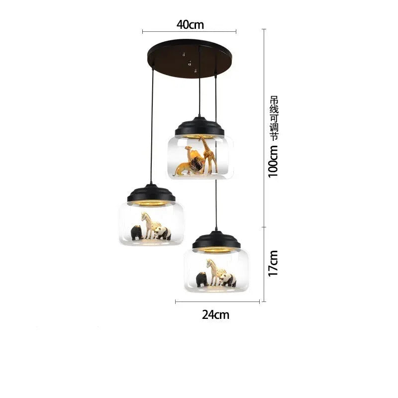 Modern Stylish Glass jar-shaped animal figurine LED Pendant Light Art Creative Lamps for Living Room Home Decoration Chandeliers