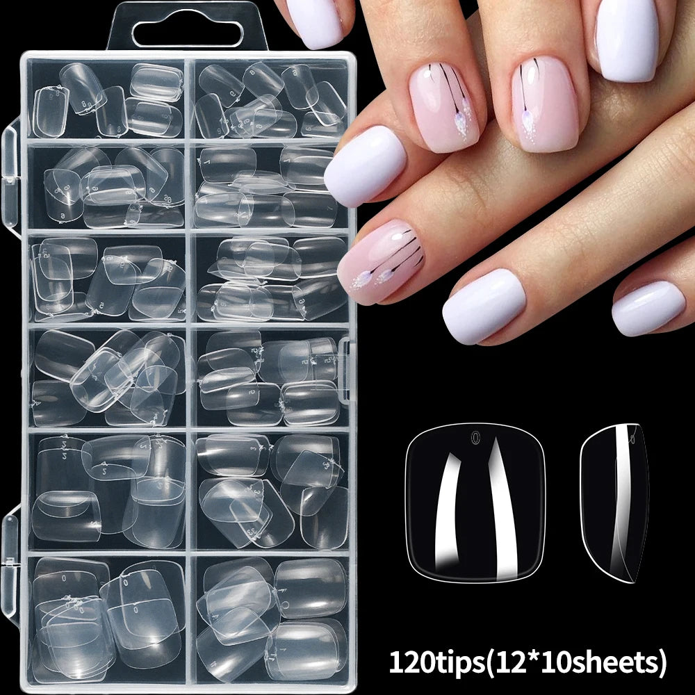 240/120pcs 8 Styles Clear Soft Gel Fake Nail Tips Full Cover Long Square Almond Acrylic Press On Nails Extension Nail Salon Tool