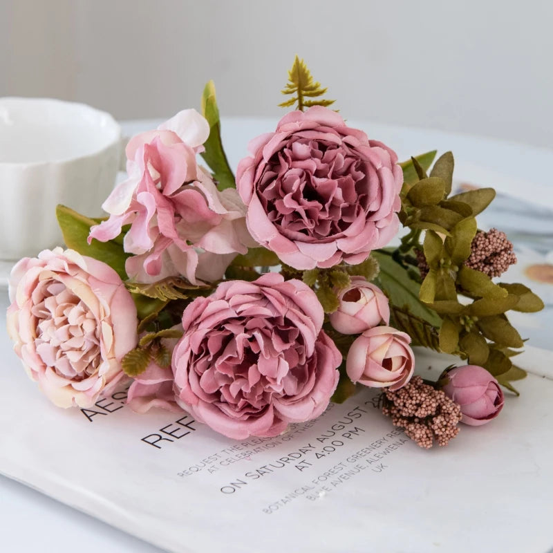 Artificial Flowers Valentine's Garland Wedding Beautiful Garden Rose Bud Arch Fake Brial Bouquet Home Room Decor Hydrangea Gifts