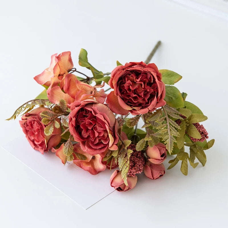 Artificial Flowers Valentine's Garland Wedding Beautiful Garden Rose Bud Arch Fake Brial Bouquet Home Room Decor Hydrangea Gifts