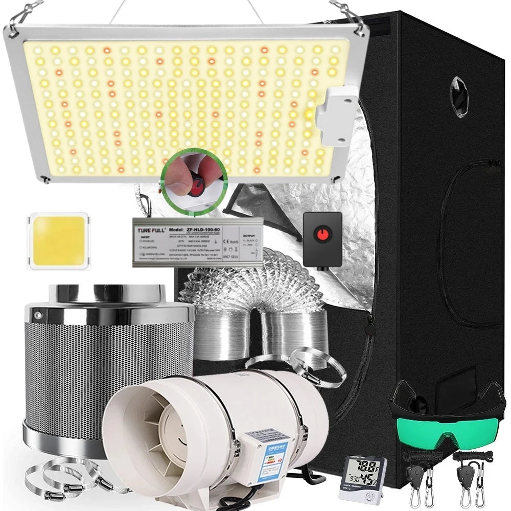 Grow Tent Growbox Hydroponics Growing System Led Grow Plant Lights Full Kits High PPFD 4Inch Duct Fans Activated Carbon Filter