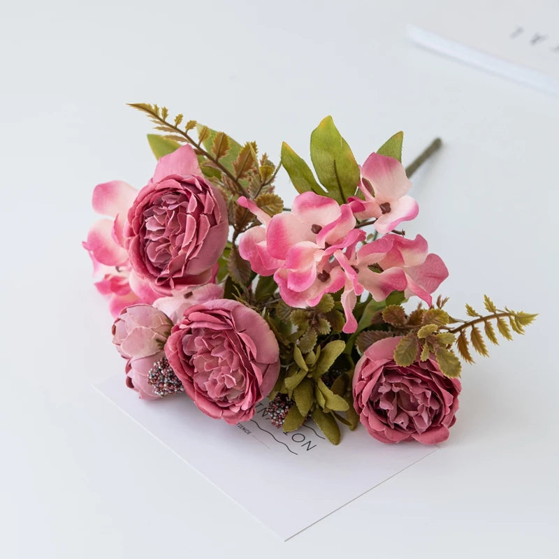 Artificial Flowers Valentine's Garland Wedding Beautiful Garden Rose Bud Arch Fake Brial Bouquet Home Room Decor Hydrangea Gifts