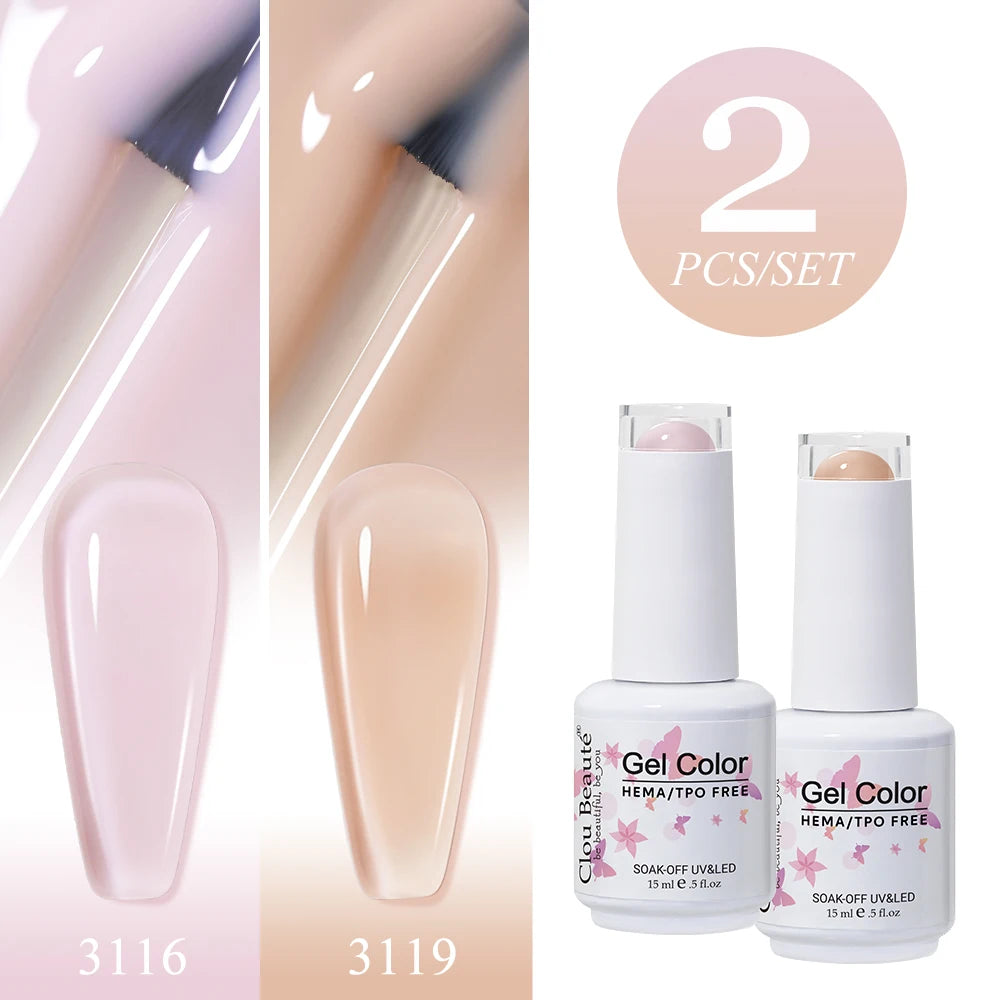 Clou Beaute 2pcs Translucent Pink Ruby Red Color Nail Gel Semi-Permanent Varnish Jelly Gel Nail Varnish French Nail Art 15ml