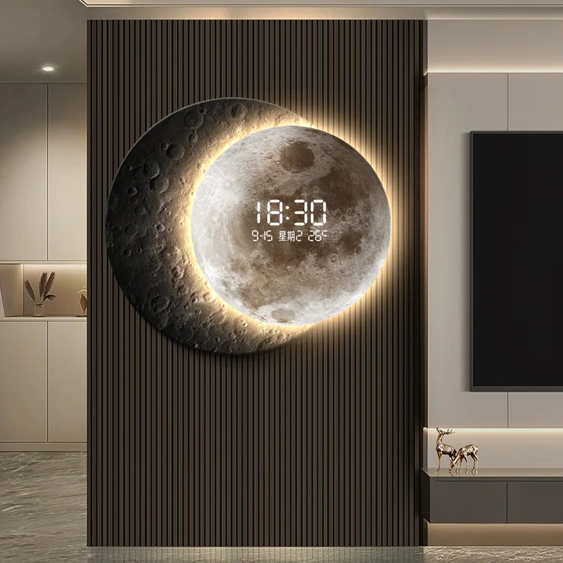 Advanced sense 2025 TV background wall light luxury moon sofa with clock living room circular porch mural lamp