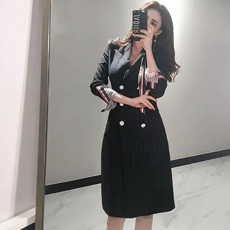 Elegant Stripe Double-Breasted Waist-Cinching Jacket Korean Style Slim Fit Single-Breasted Coat New Hot Sale Of The Season Fashi