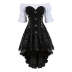 Steampunk Corset Dress Gothic PU Leather Corset Crop Top Renaissance Blouse With Burlesque Skirt Three-Pieces Set Pirate Costume