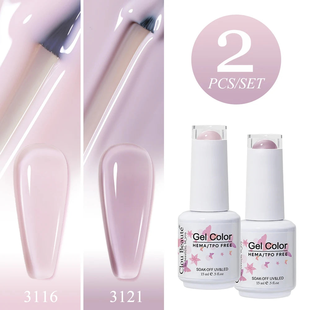 Clou Beaute 2pcs Translucent Pink Ruby Red Color Nail Gel Semi-Permanent Varnish Jelly Gel Nail Varnish French Nail Art 15ml