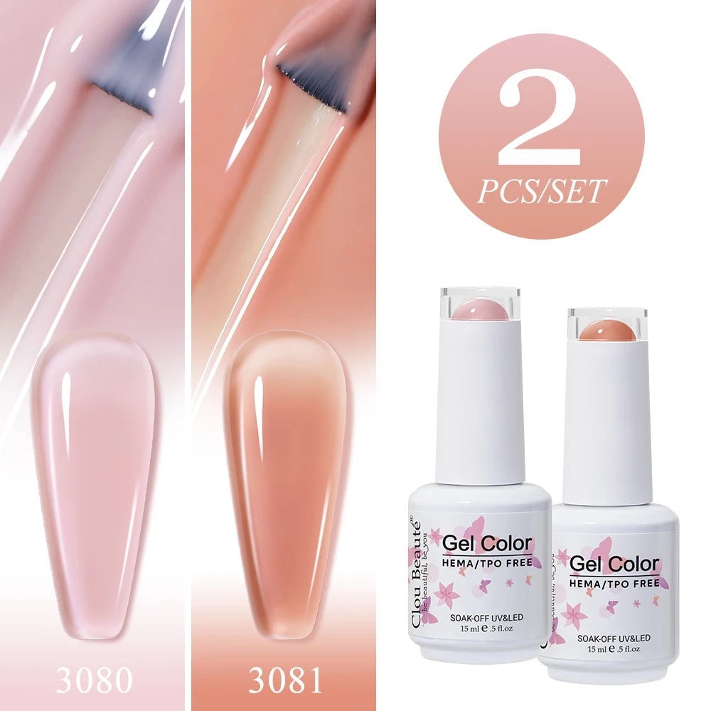 Clou Beaute 2pcs Translucent Pink Ruby Red Color Nail Gel Semi-Permanent Varnish Jelly Gel Nail Varnish French Nail Art 15ml