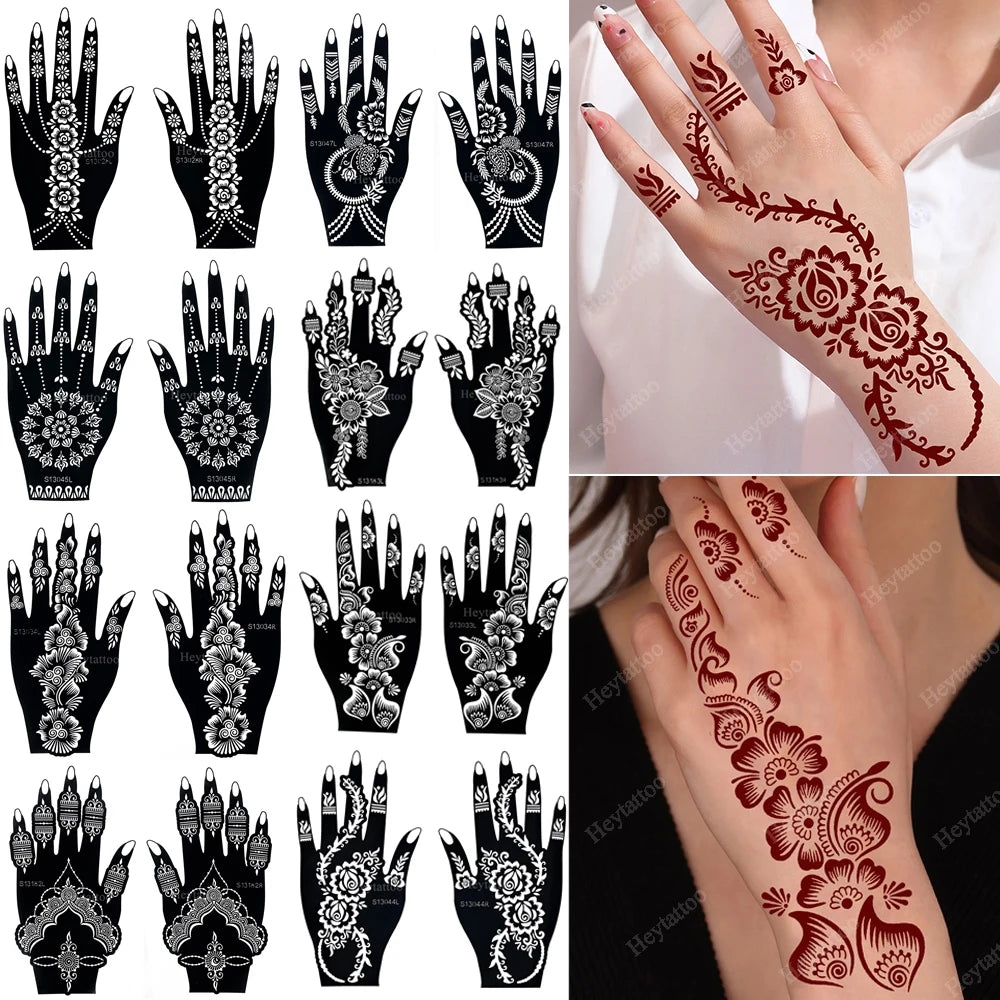 Flower Pattern Tattoo Stencils for Women Hollow Henna Tattoo Stencils for Hand Fingers Reusable Tattoo Templates Tattoo Tools