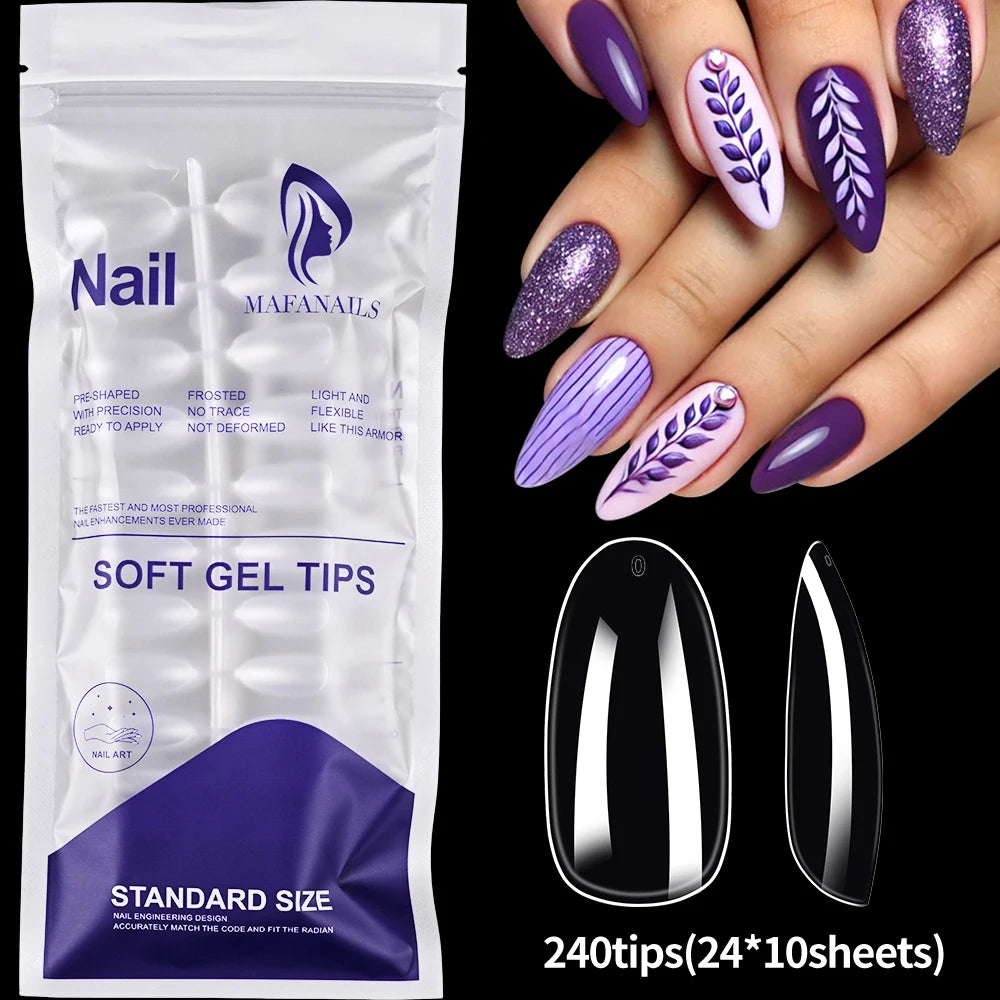240/120pcs 8 Styles Clear Soft Gel Fake Nail Tips Full Cover Long Square Almond Acrylic Press On Nails Extension Nail Salon Tool