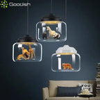 Modern Stylish Glass jar-shaped animal figurine LED Pendant Light Art Creative Lamps for Living Room Home Decoration Chandeliers