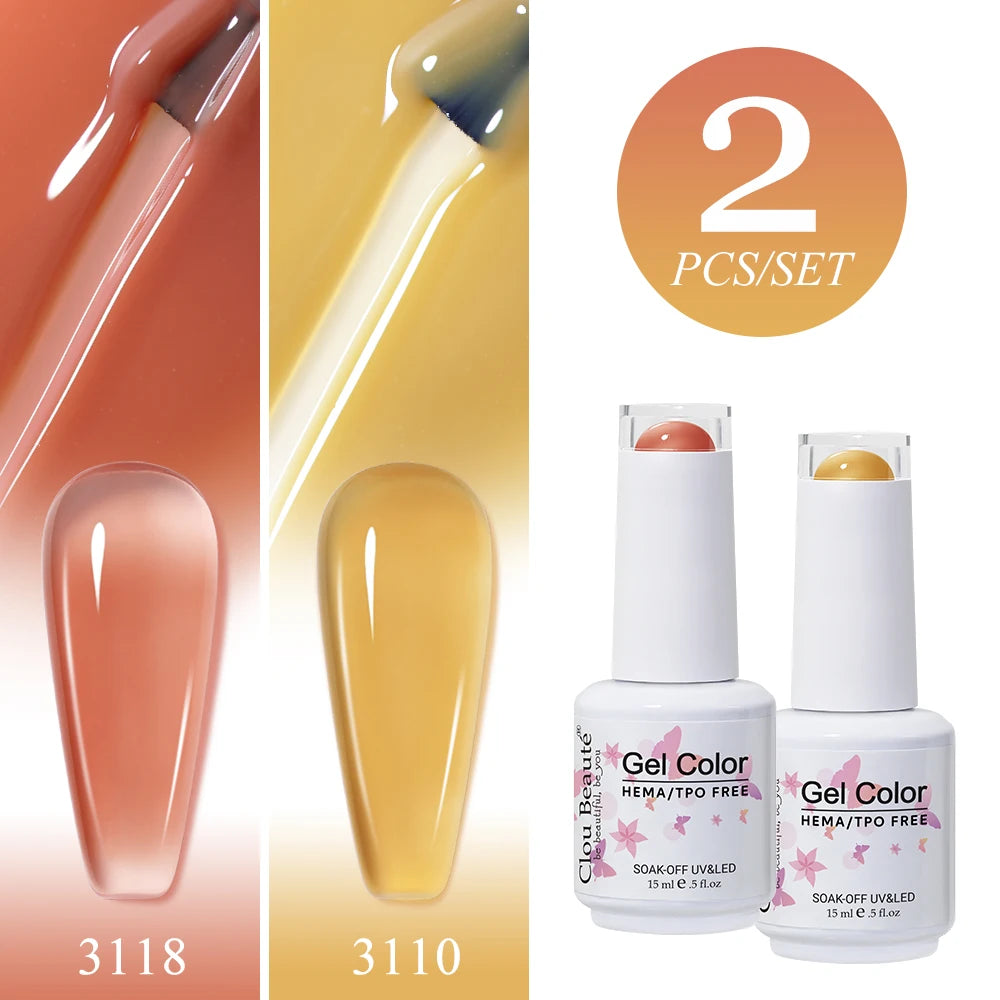 Clou Beaute 2pcs Translucent Pink Ruby Red Color Nail Gel Semi-Permanent Varnish Jelly Gel Nail Varnish French Nail Art 15ml