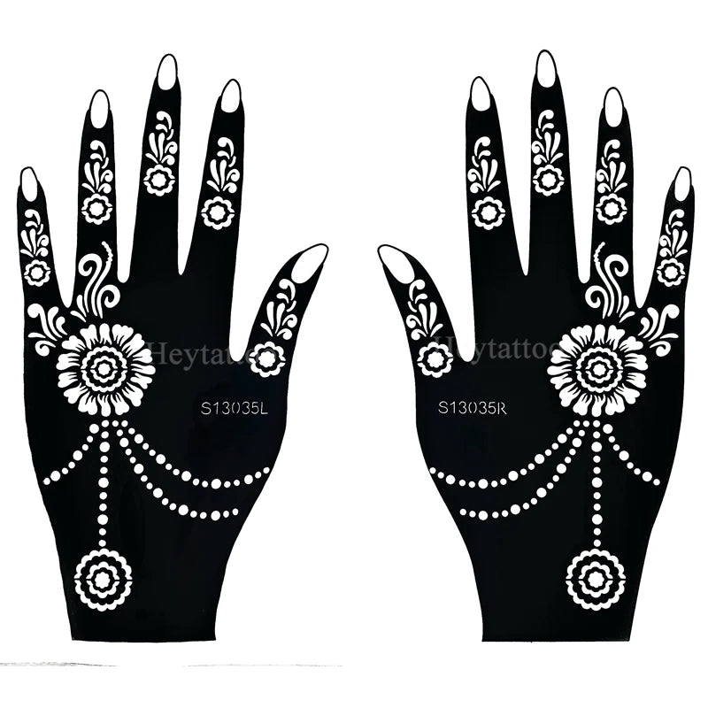 Flower Pattern Tattoo Stencils for Women Hollow Henna Tattoo Stencils for Hand Fingers Reusable Tattoo Templates Tattoo Tools