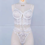 Toucheart Sexy Lingerie Strap Underwire Lace Bra For Women Sexy Beaded 3D Flower Hollow Out See-through Lace Up Underwear Set