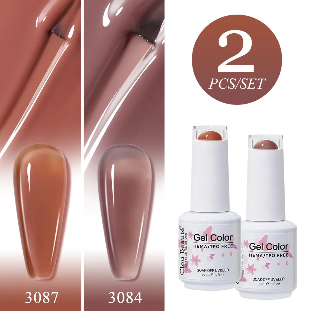 Clou Beaute 2pcs Translucent Pink Ruby Red Color Nail Gel Semi-Permanent Varnish Jelly Gel Nail Varnish French Nail Art 15ml