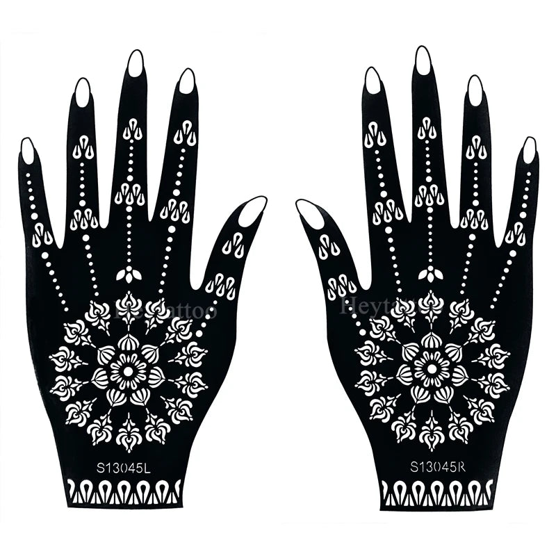 Flower Pattern Tattoo Stencils for Women Hollow Henna Tattoo Stencils for Hand Fingers Reusable Tattoo Templates Tattoo Tools