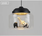 Modern Stylish Glass jar-shaped animal figurine LED Pendant Light Art Creative Lamps for Living Room Home Decoration Chandeliers