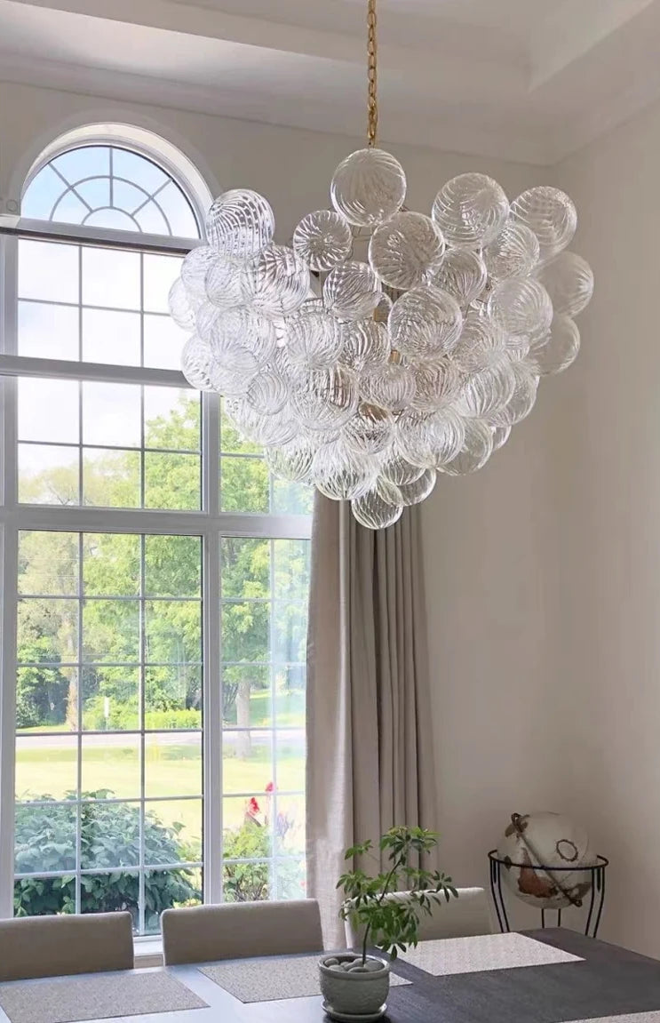 Mid century ribbed glass pendant light clear Glass Bubble ball lamp for dining room Restaurant Foyer Suspension Country lamp