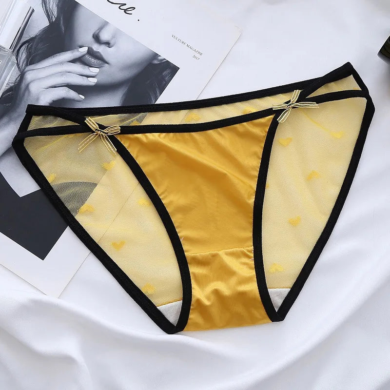 Women's Sexy Lace Underwear Panties Delicate Soft Comfortable Underpants Fashion Female Mesh Up Bow Low-Rise Briefs