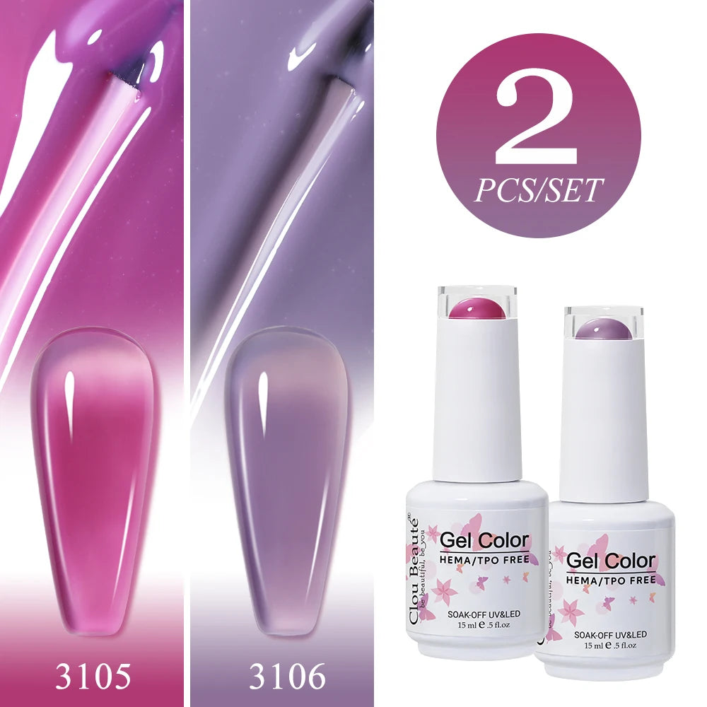 Clou Beaute 2pcs Translucent Pink Ruby Red Color Nail Gel Semi-Permanent Varnish Jelly Gel Nail Varnish French Nail Art 15ml