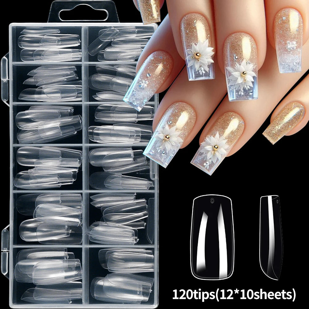 240/120pcs 8 Styles Clear Soft Gel Fake Nail Tips Full Cover Long Square Almond Acrylic Press On Nails Extension Nail Salon Tool