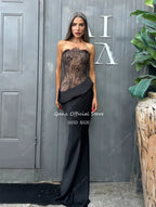 Qanz Modest Mermaid Evening Dress Strapless Lace Robe De Soirée Femme Sleeveless Long Women Vestidos De Gala 2026 Customized