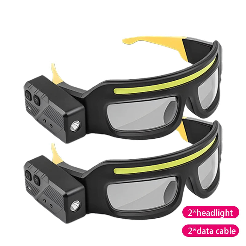 2 in 1 Headlamp Glasses 90 Degree Rotation Gesture Control System 5 Lighting Modes Waterproof Car Repair Outdoor Work Emergency