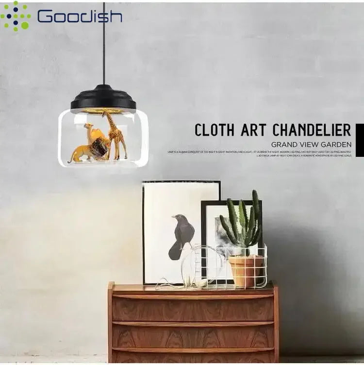 Modern Stylish Glass jar-shaped animal figurine LED Pendant Light Art Creative Lamps for Living Room Home Decoration Chandeliers