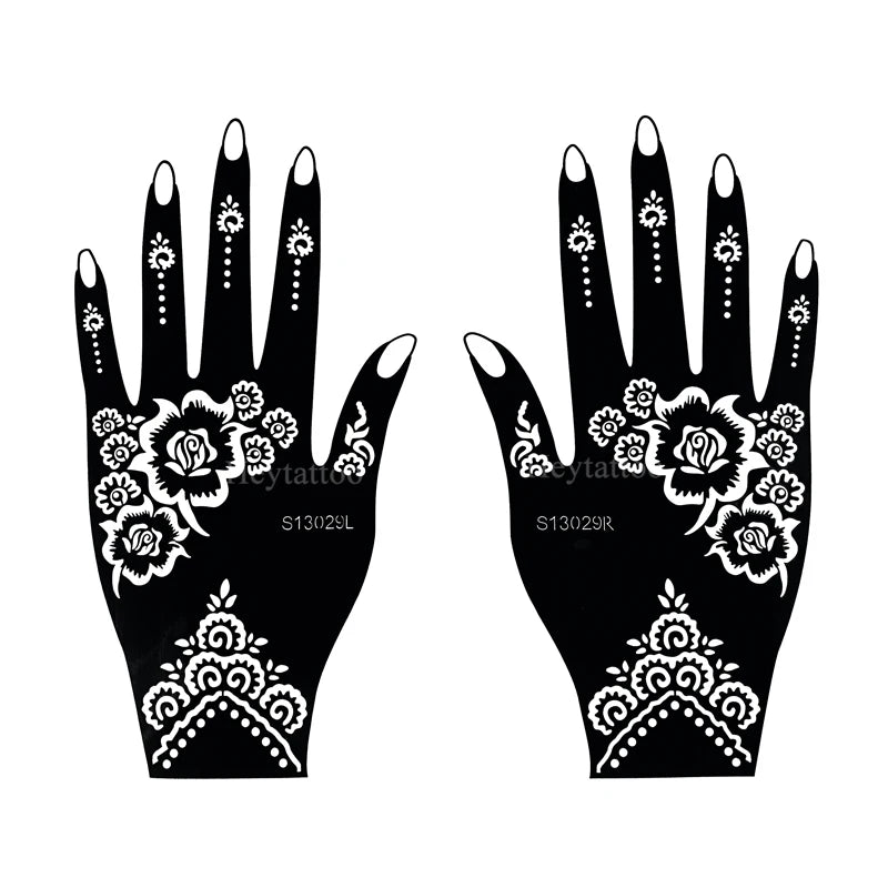 Flower Pattern Tattoo Stencils for Women Hollow Henna Tattoo Stencils for Hand Fingers Reusable Tattoo Templates Tattoo Tools
