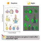 Easter Luminous Temporary Tattoos | Glow in The Dark Rabbit Bunny Eggs Chicks Flowers Waterproof Stickers for Party Gifts