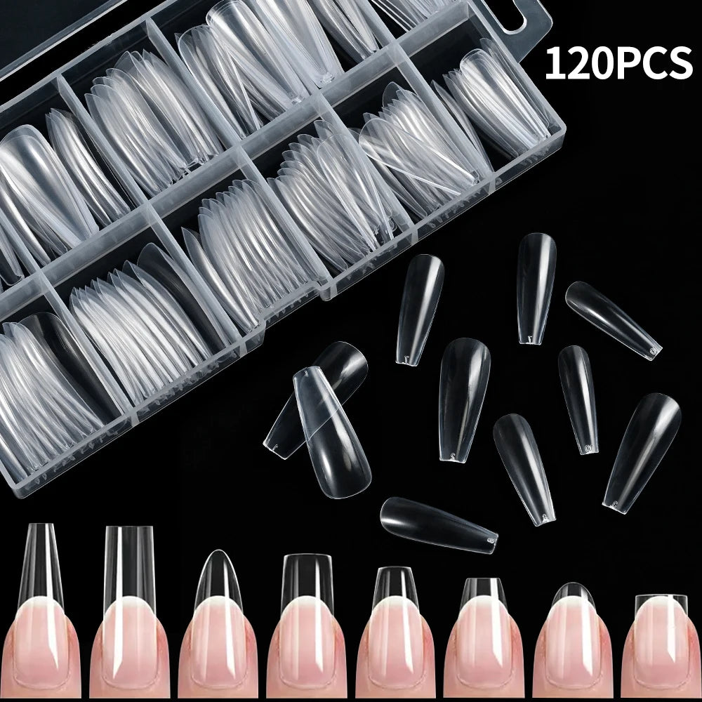 240/120pcs 8 Styles Clear Soft Gel Fake Nail Tips Full Cover Long Square Almond Acrylic Press On Nails Extension Nail Salon Tool